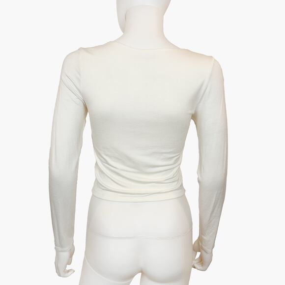 NWT WILLIAM B Long-sleeve V-Neck Basic Crop Top (Off-White | Size M) - Picture 2 of 5